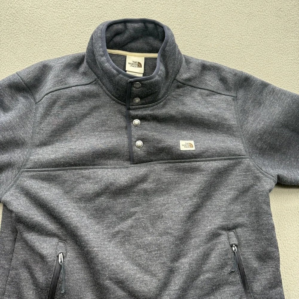 The North Face Jacket Mens Large Blue Fleece Snap Pullover Zip Pockets Outdoor